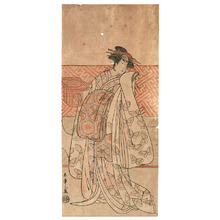 勝川春章: Beauty in Butterfly Kimono (hosoban format) - Artelino
