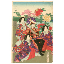 豊原周延: Meiji Emperor and Empress in Peony Garden - Artelino