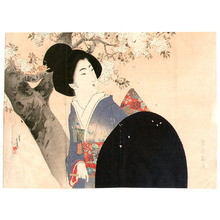 Mizuno Toshikata: Cherry Blossoms and Umbrella (kuchi-e) - Artelino