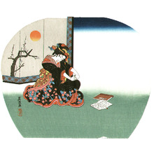 渓斉英泉: Bijin Fan Print - Artelino