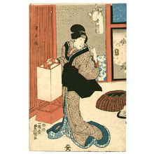 Utagawa Kunisada, 歌川国貞 (Utagawa Kunisada)创作的日本版画《Baking Rice Cakes - kabuki》