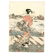 Utagawa Kunimori: Beauty on a River Bank - Artelino