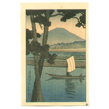 川瀬巴水: Mount Fuji and Sail Boat - Artelino