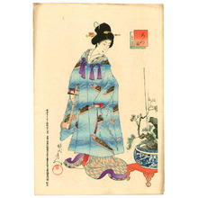 Japanese Print "Beauty and Bonsai" by Toyohara Chikanobu, 豊原周延 (Toyohara Chikanobu)