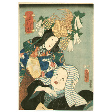 Estampe japonaise "Shrine Dancer and Masked Actor" par Utagawa Kunisada, 歌川国貞 (Utagawa Kunisada)