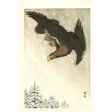 小原古邨: Eagle in Flight against a Snowy Sky - Artelino