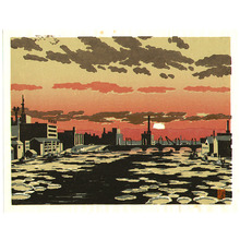 Omoto Yasushi: Harbor in the Sunset - Artelino