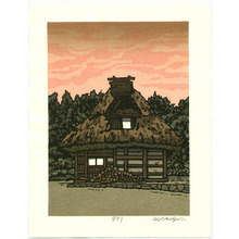 Nishijima Katsuyuki: Thatched Roof House at Sunset - Artelino