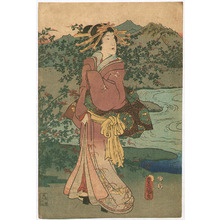 Utagawa Kunisada, 歌川国貞 (Utagawa Kunisada)创作的日本版画《Three Beauties at Tama River》