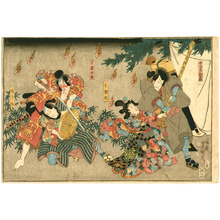 Utagawa Kunisada: Fox Girl and Ghost Fire - Horizontal Kabuki Print - Artelino