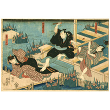 歌川国貞: Iris Garden - Horizontal Kabuki Print - Artelino