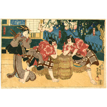 Japanese Print "Arm Wrestling - Horizontal Kabuki Print" by Utagawa Kunisada, 歌川国貞 (Utagawa Kunisada)