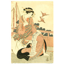 Japanese Print "Courtesan and Scroll" by Keisai Eisen, 渓斉英泉 (Ikeda Eisen)