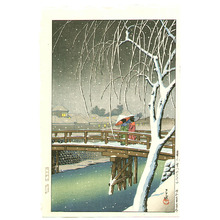 川瀬巴水: Evening Snow, Edo River - Artelino