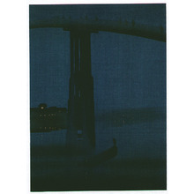 日本版画 "Misty Bridge at Night (large version)" 由 Unknown, 無款 (null) 创作