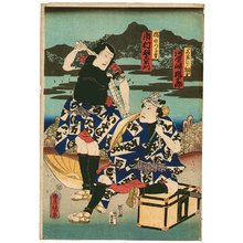 Utagawa Kunisada, 歌川国貞 (Utagawa Kunisada)创作的日本版画《Tattoo Carriers - Kabuki》