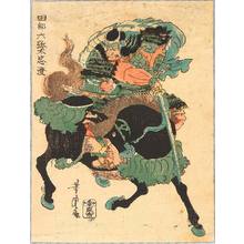 歌川芳虎: Samurai on Black Horse - Artelino