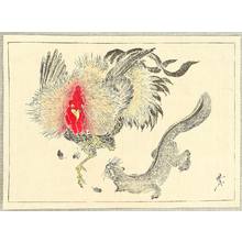 河鍋暁斎: Rooster and Weasel - Kyosai Gafu - Artelino