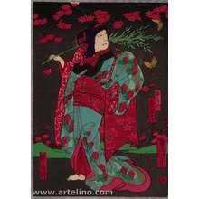 歌川芳滝: Osaka Print - Thunder God and Maple Night - Artelino