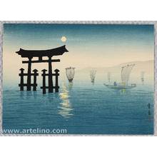 無款: Torii at Miyajima and Sailboats under Full Moon - Artelino