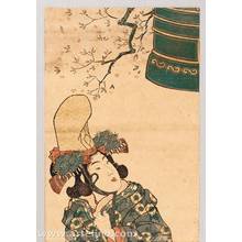 Japanischer Druck "Dancer and Bell - vertical diptych" von Utagawa Kunisada, 歌川国貞 (Utagawa Kunisada)