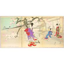 豊原周延: Evening Cherry Blossoms - Ladies of Chiyoda Palace - Artelino