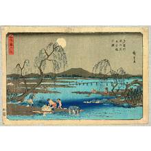 Utagawa Hiroshige: Famous Places Snow Moon Flower - Tama River - Artelino