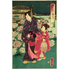 Japanese Print "The Tale of Genji - Evening Walk" by Utagawa Kunisada, 歌川国貞 (Utagawa II Kunisada)