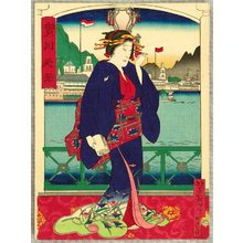 Japanischer Druck "Seven Geisha in Nagasaki" von Utagawa Yoshitaki, 歌川芳滝 (Utagawa Yoshitaki)