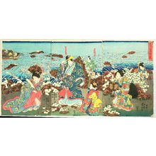 歌川国貞三代: Yoshitsune in Koromo River - Kabuki - Artelino