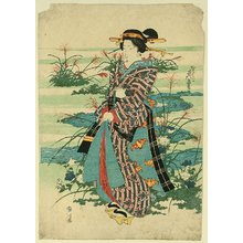 Japanese Print "Beauty in a Garden" by Keisai Eisen, 渓斉英泉 (Ikeda Eisen)