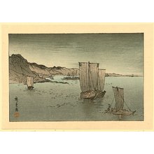 日本版画 "Sail Boats at Night" 由 Ando Hiroshige, 歌川広重 (Ando Hiroshige After) 创作