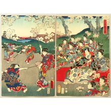 Utagawa Kunisada, 歌川国貞 (Utagawa Kunisada)による浮世絵「Dueling With Cherry Blossom Branches - Prince Genji」