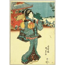 Japanischer Druck "Beauty and Hyotan Gourd" von Utagawa Kunisada, 歌川国貞 (Utagawa Kunisada)