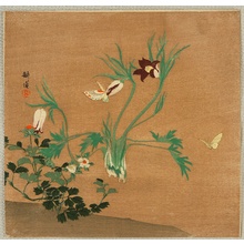 Tsukioka Kogyo: Flowers and Butterflies - Artelino