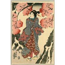 Utagawa Kunisada, 歌川国貞 (Utagawa Kunisada)创作的日本版画《Beauty under Cherry Tree》