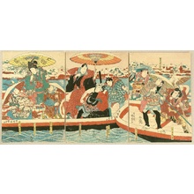 歌川国貞: Boats in the Snow - Kabuki - Artelino
