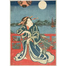 Utagawa Kunisada, 歌川国貞 (Utagawa Kunisada)创作的日本版画《Courtesan and Moon》