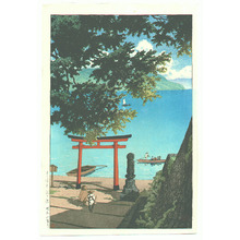 川瀬巴水: Chuzenji Temple at Utagahama Beach - Artelino