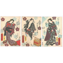 Japanischer Druck "Three Book Covers (Three small prints)" von Utagawa Kunisada, 歌川国貞 (Utagawa Kunisada)