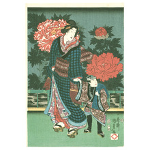 Utagawa Kunisada, 歌川国貞 (Utagawa II Kunisada)による浮世絵「Beauty and Peonies」