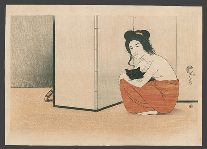 Fritz Capelari: Nude Woman Holding a Black Cat - The Art of Japan