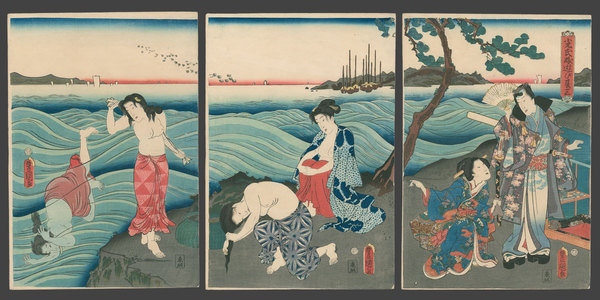 歌川国貞: The Shining Prince Genji Amuses Himself at the Seashore, #3 - The Art of Japan