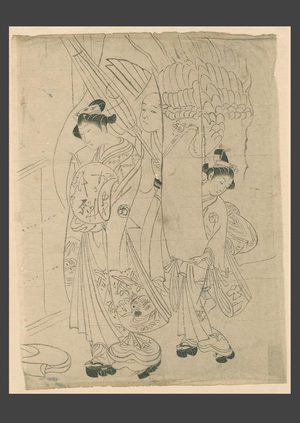 Ippitsusai Buncho: Parading courtesan, Komura and attendant - The Art of Japan