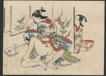 Okumura Masanobu: #9 of 11 Maid spying on lovers (To be sold as a set) - The Art of Japan