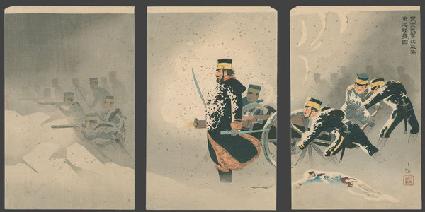 小林清親: Despite the Snow, the Japanese Army Captures the Stronghold at Wei-Hai-Wei - The Art of Japan
