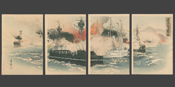 尾形月耕: Naval Battle in which we Capture Haiyang Island - The Art of Japan