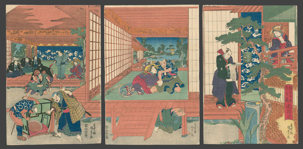 Utagawa Kunisada: A complete stage view of the action and scenery for Act 7 of 
