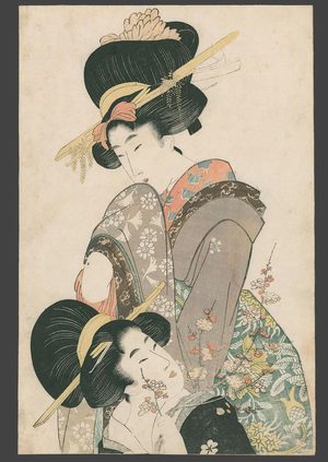 Kitagawa Utamaro: Courtesans holding a flowering tree branch - The Art of Japan