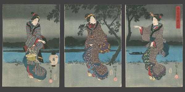 Utagawa Hiroshige: Cherry Blossoms on a Dark Night at the Sumida River Embankment - The Art of Japan